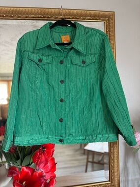 Ruby Rd. Emerald Green Button-Front Jean Jacket